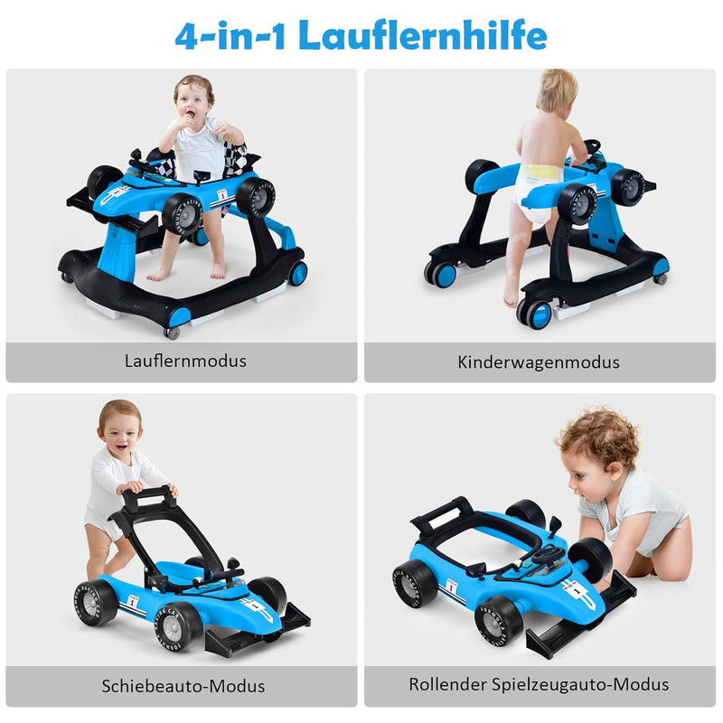 GOPLUS 4-in-1 Autoform Lauflernhilfe, Höhenverstellbare Faltbare Baby Lauflernhilfe mit Einstellbare