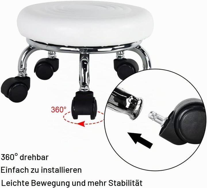 WKWKER Moderner Rollensitz PU Leder Niedriger runder Rollhocker Drehgelenk Kleiner Hocker mit Univer