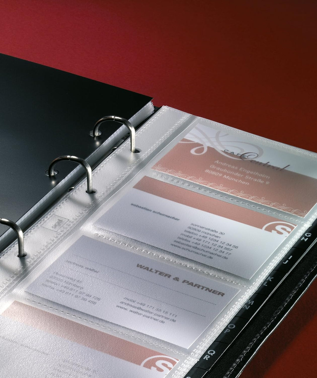 SIGEL VZ204 Visitenkarten-Ringbuch für 160 Karten, aus Rindsleder, mit 20 Sichthüllen und Register A