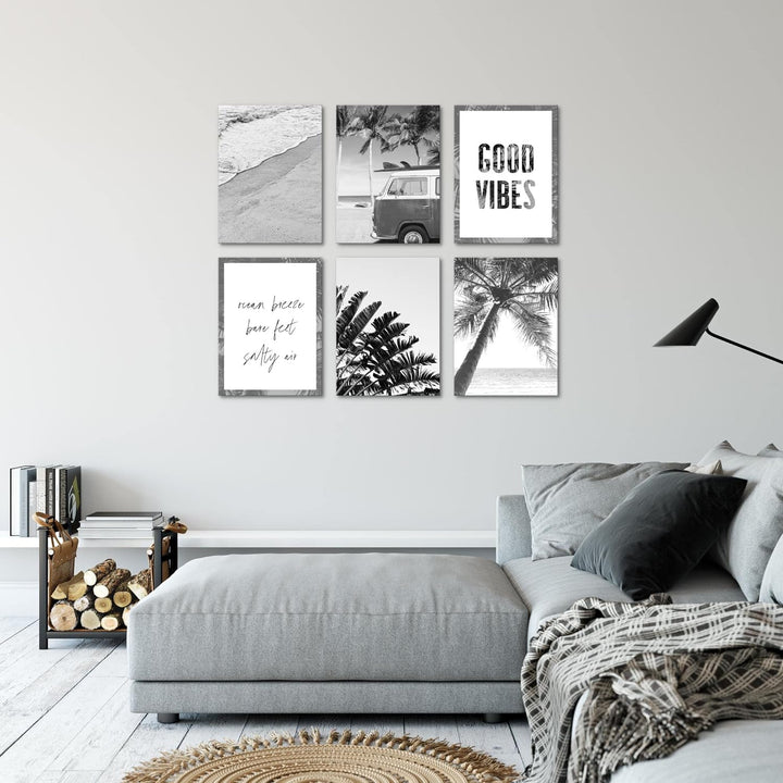 Novart Set Wandbilder - KEIN EXTRA RAMEN BENÖTIGT - Wohnzimmer Schlafzimmer - Bilder Modern Strand -
