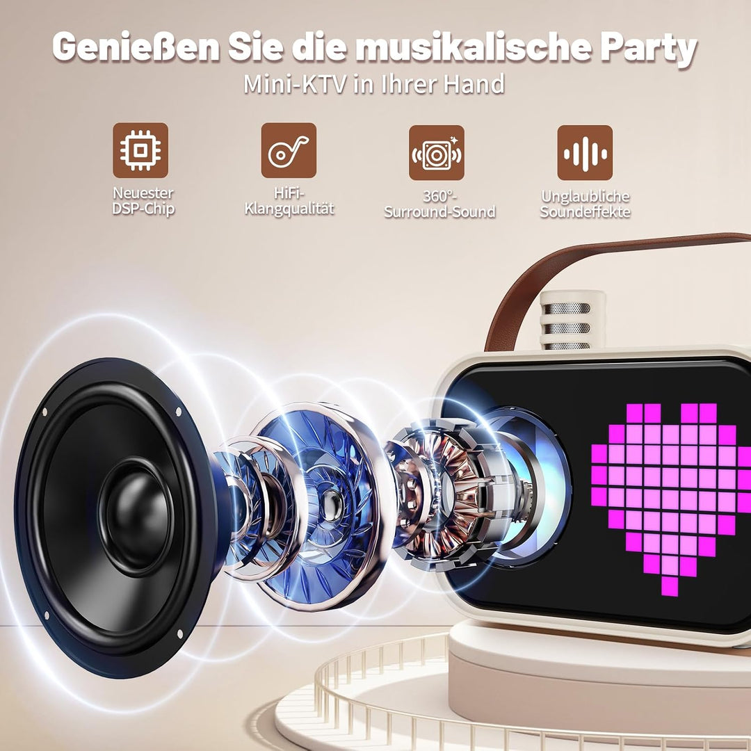JYX Karaoke Anlage mit 2 Mikrofonen, Karaoke Maschine Kinder mit Professionellem Begleitmodus, Bluet