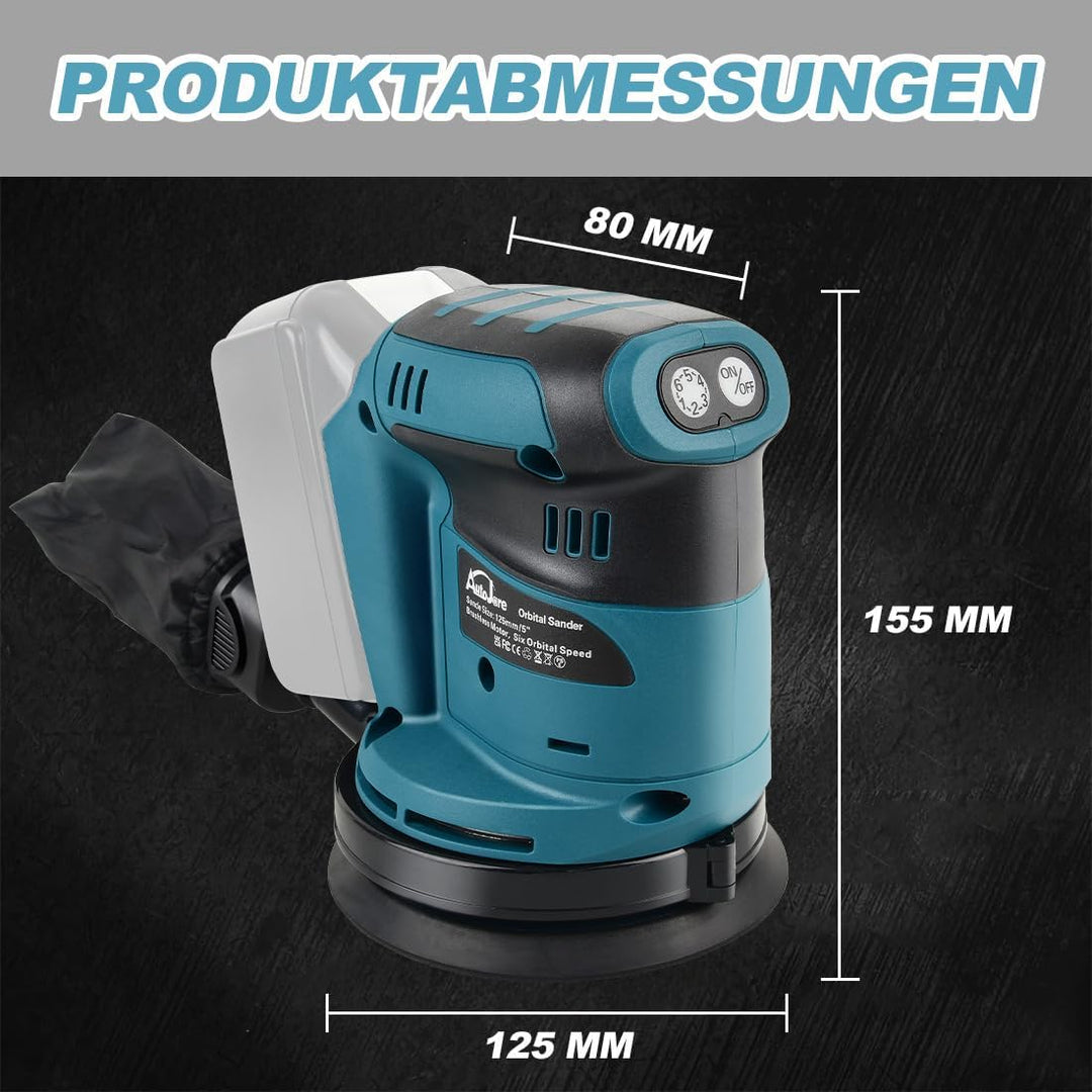 Bürstenloser Exzenterschleifer Kompatibel mit Makita 18V Batterie 6 Leistungsstufe Exenterschleifmas