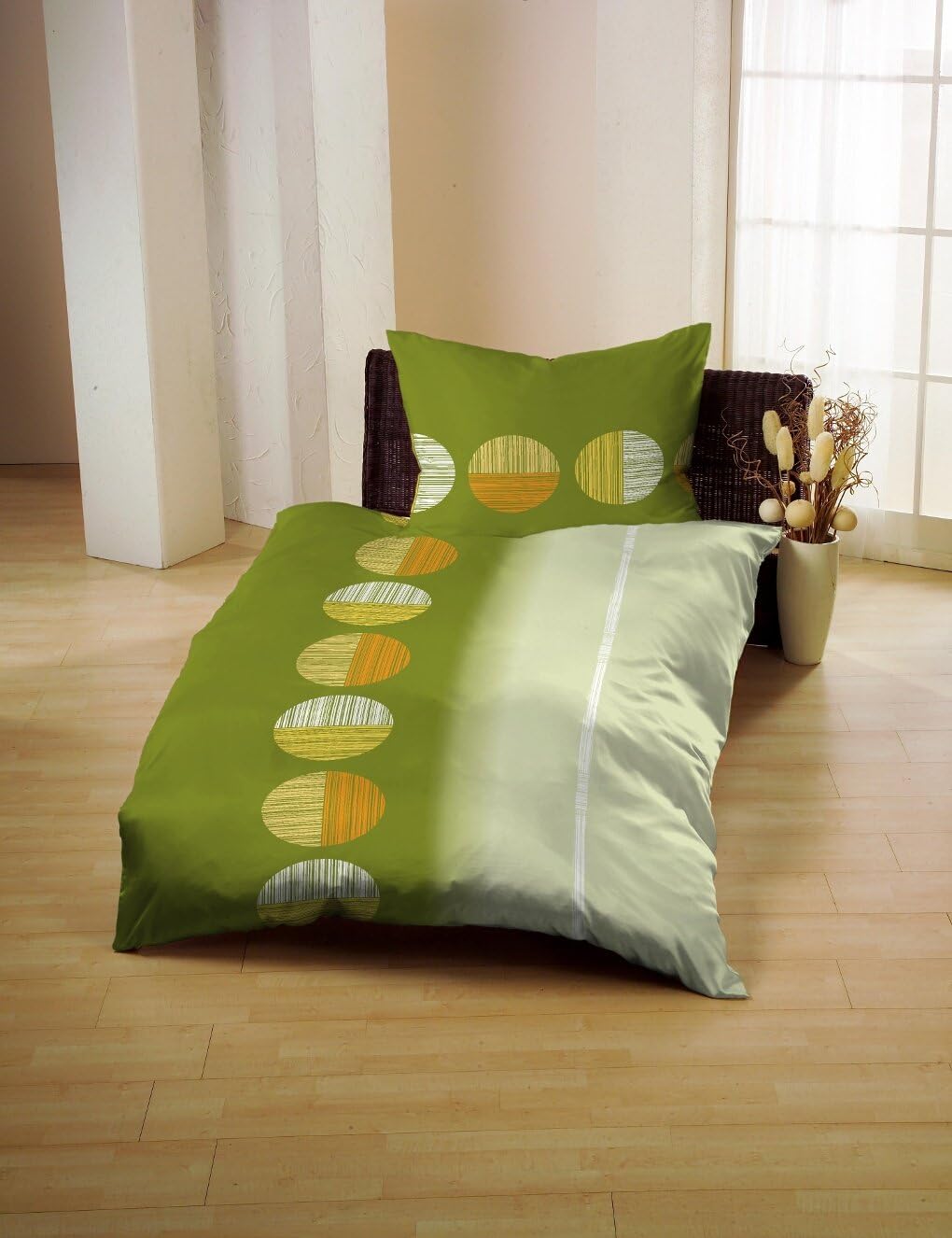 Gerald Wittmann Bettwäsche 140x200 cm + 70x90 cm, Baumwolle Renforce, Kreisen Grün Gelb Orange Grün