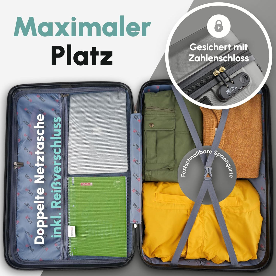 ABS Hartschalenkoffer - Ergonomisch & Sicher - Mittelgrosser Trolley Koffer mit 360° Rädern, Zahlen-