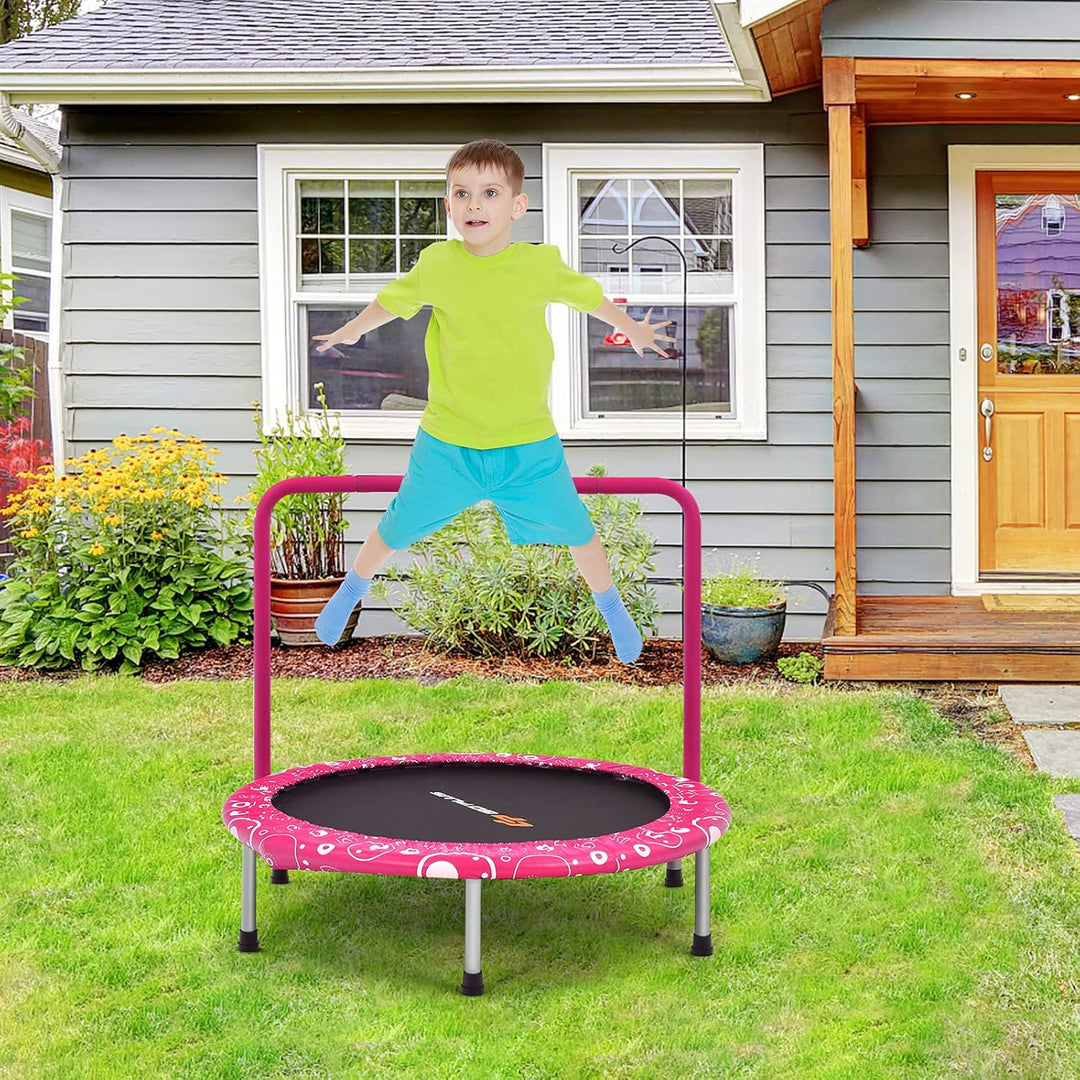 GOPLUS φ92cm Kinder Mini-Trampolin mit Haltegriff, klappbares Gartentrampolin bis 150kg belastbar, K