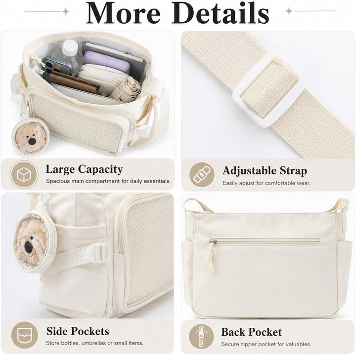 Ita Crossbody Tasche für Damen, Nylon Schultertasche mit transparentem Display-Fenster und herausneh