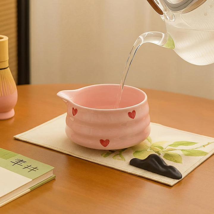 Matcha Set 7-teilig – Premium Tee Set mit Keramik Matcha Schale, Bambus Schneebesen (Chasen), Sieb &amp;