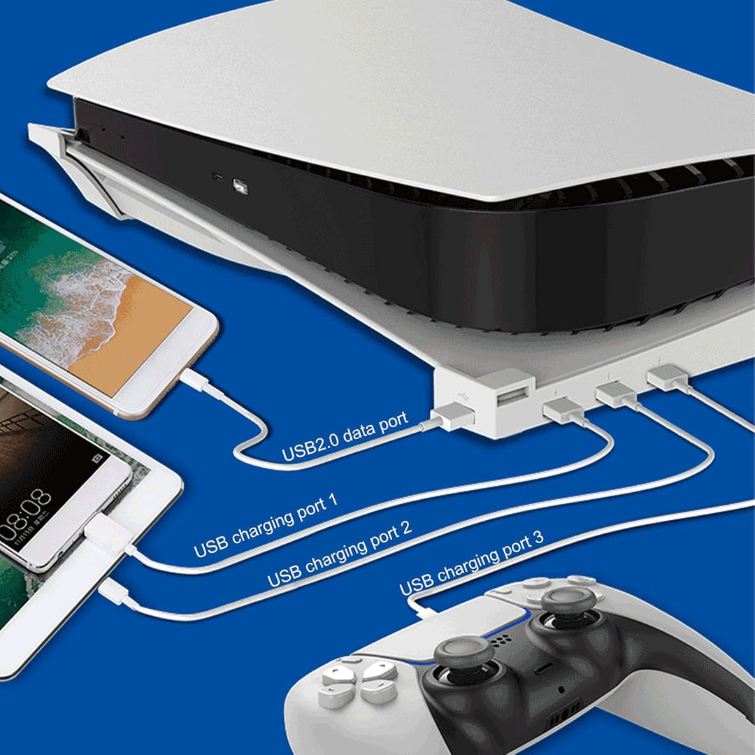 Horizontaler Ständer für Spielekonsole, Basisständer mit 4 USB-Anschlüssen, Kompatibel mit Digital E