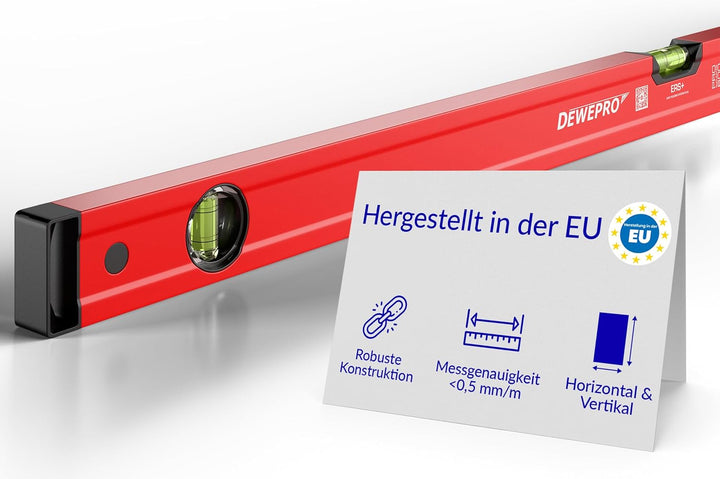 DEWEPRO® Profi Wasserwaage Aluminium - rot lackiert - Länge: 120cm 1,2m - Messtoleranz: 0,5mm/m - Al