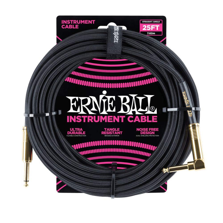 Ernie Ball Instrumentenkabel geflochten, gerade/gewinkelt, 7,62 m, Schwarz Neon-gelb 7,6 m Gerade/Ge