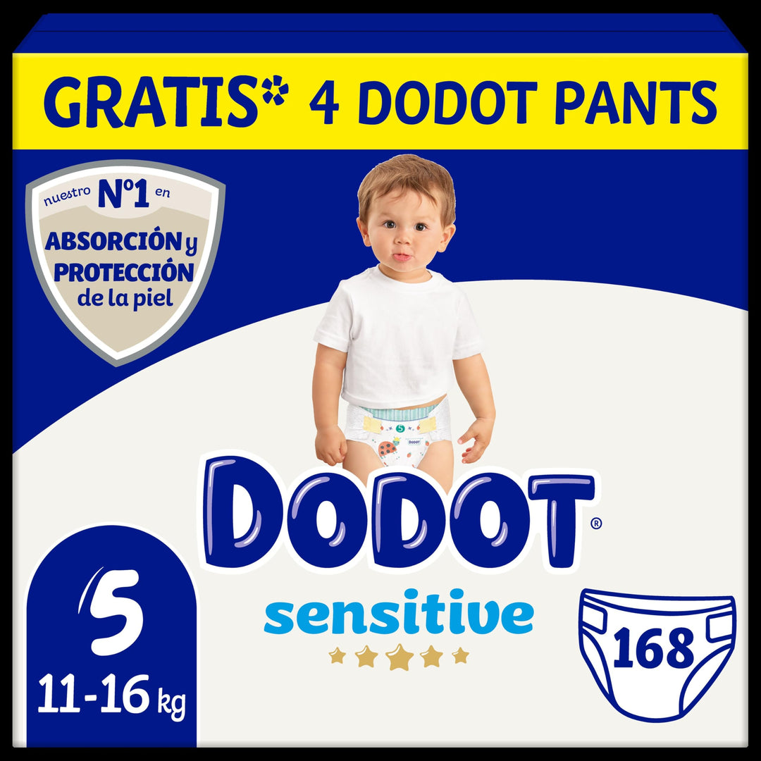 Dodot Sensitive Babywindel, Grösse 5 (11-16 kg), 168 Windeln + 1 Pack mit 48 kostenlosen Tüchern, op