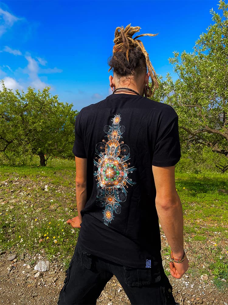 schwarzes Fraktal Alien T-Shirt Goa Psytrance (XXL), XXL