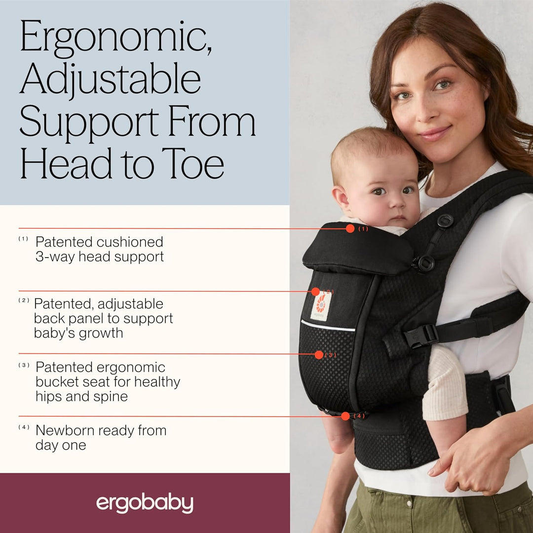 Ergobaby Adapt Babytrage für Neugeborene ab Geburt, 3-Positionen SoftFlex Mesh Ergonomische Babybauc