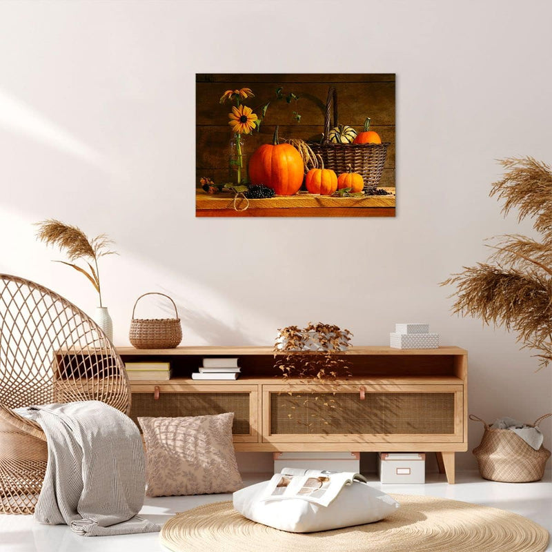 Bilder auf Leinwand Herbst Folk Tradition Kürbisse Leinwandbild 70x50cm Wandbilder Dekoration Wohnzi