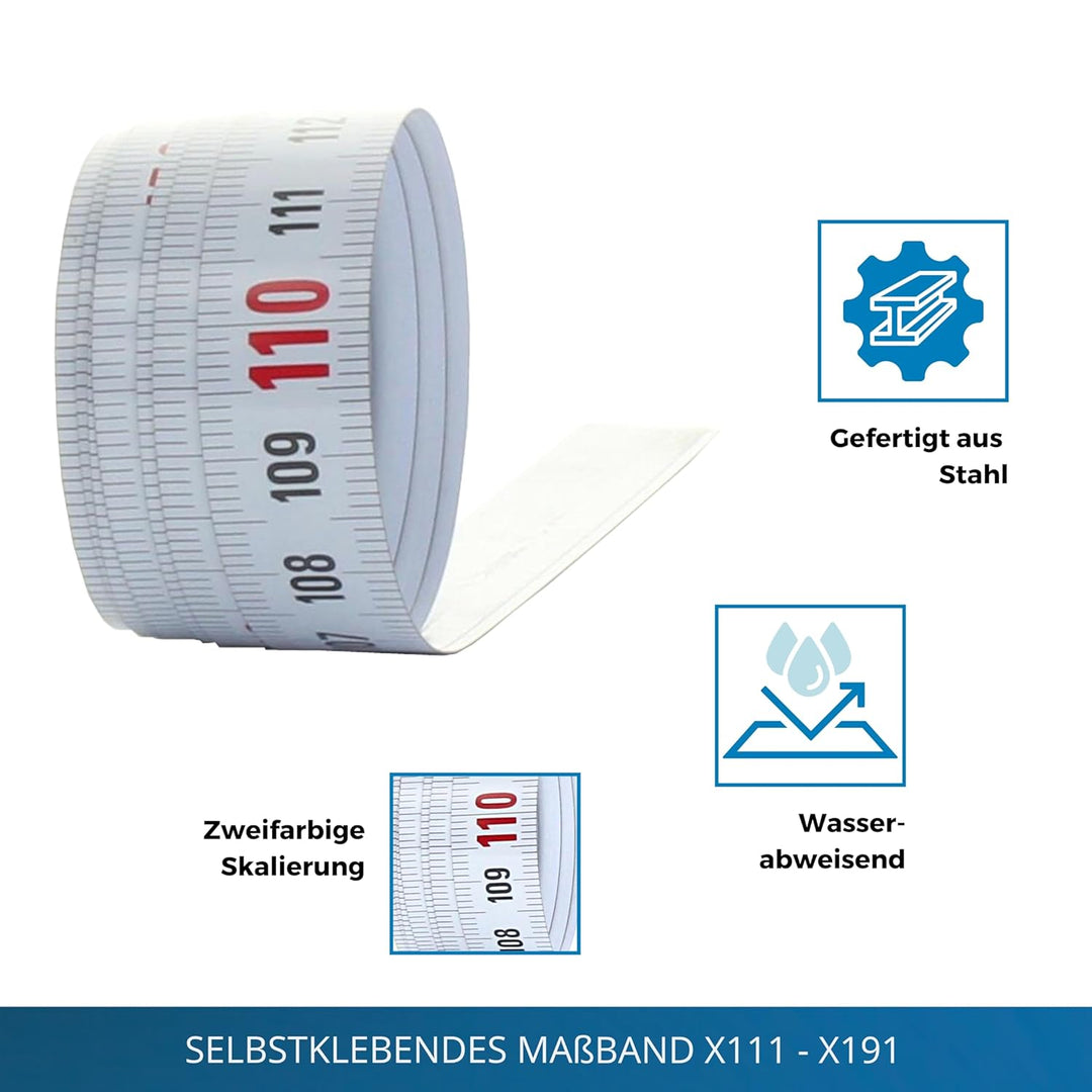 hedue® selbstklebendes Massband 10 m X191 - Massband selbstklebend , von rechts nach links von recht