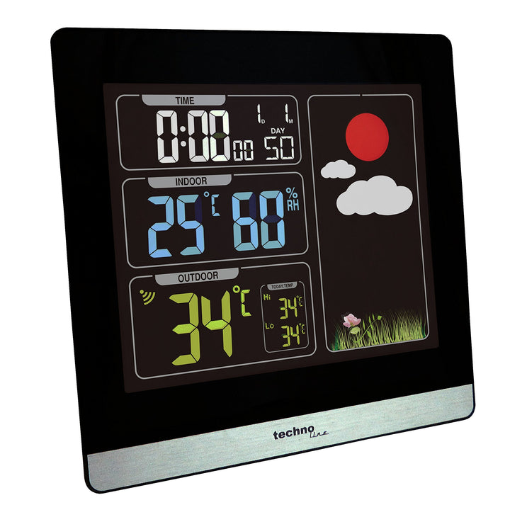 WS6448 Wetterstation mit farbigem Display, klar und deutlich abzulesen, modernes Gehäuse, schwarz, W