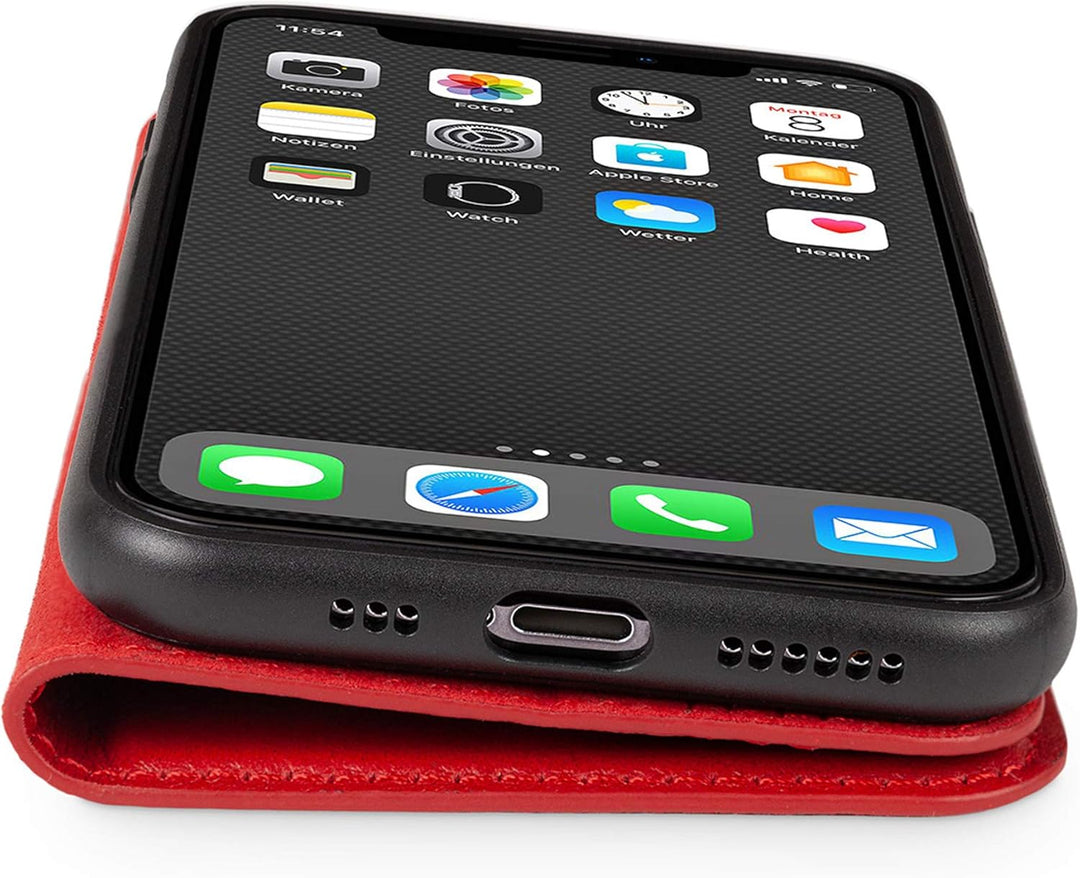 WIIUKA Echt Ledertasche Travel Nature Hülle für Apple iPhone 11 Pro Italienisches Leder, Vintage Rot
