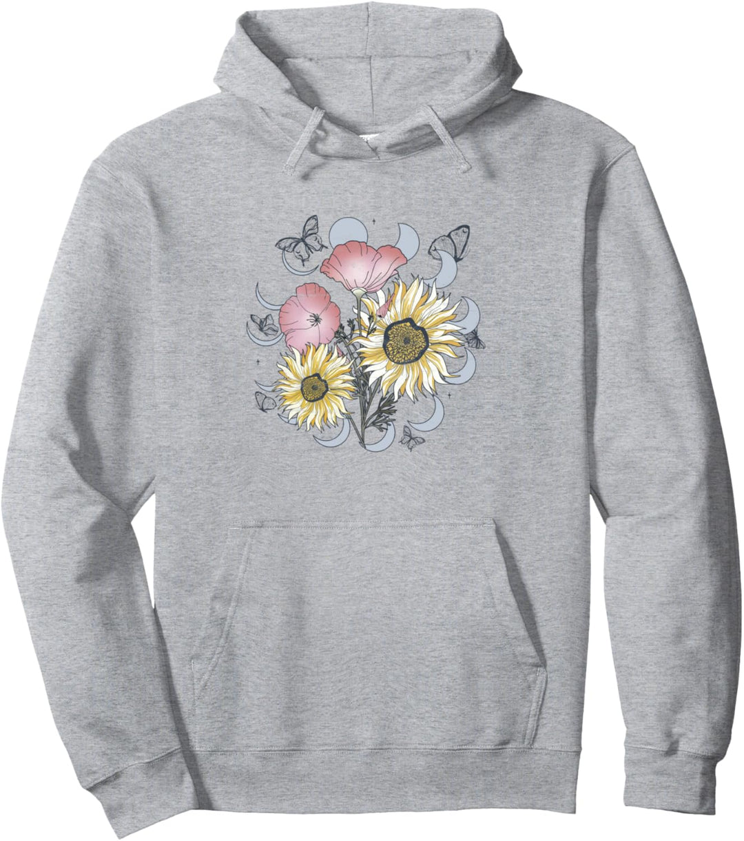 Wildflowers Butterflies Lunar Cycle Pullover Hoodie