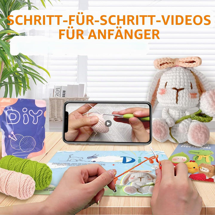YAMAXIN Häkelset für Anfänger, Kaninchen, Blume, Tier, einfaches Erlernen des Anfängers, Strickset u