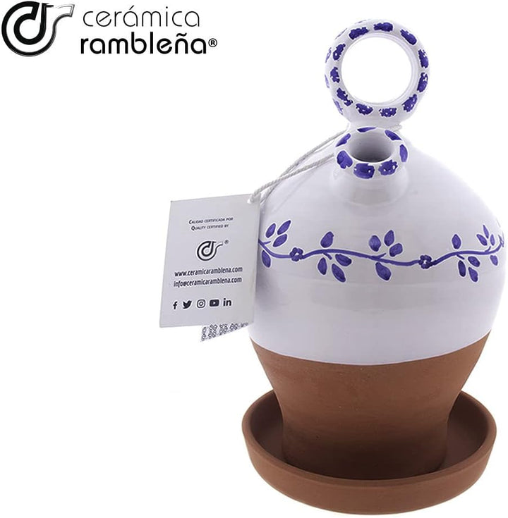 CERÁMICA RAMBLEÑA | Tonkrug aus rotem Ton | Dekorierter Tonkrug mit rundem Griff und umgedrehter Bas