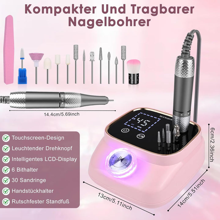 Dreamhigh® Professionelle Nagelfräse 45.000 U/min, Elektrische Nagelfeile, Nagelfräser, Tragbares Ma