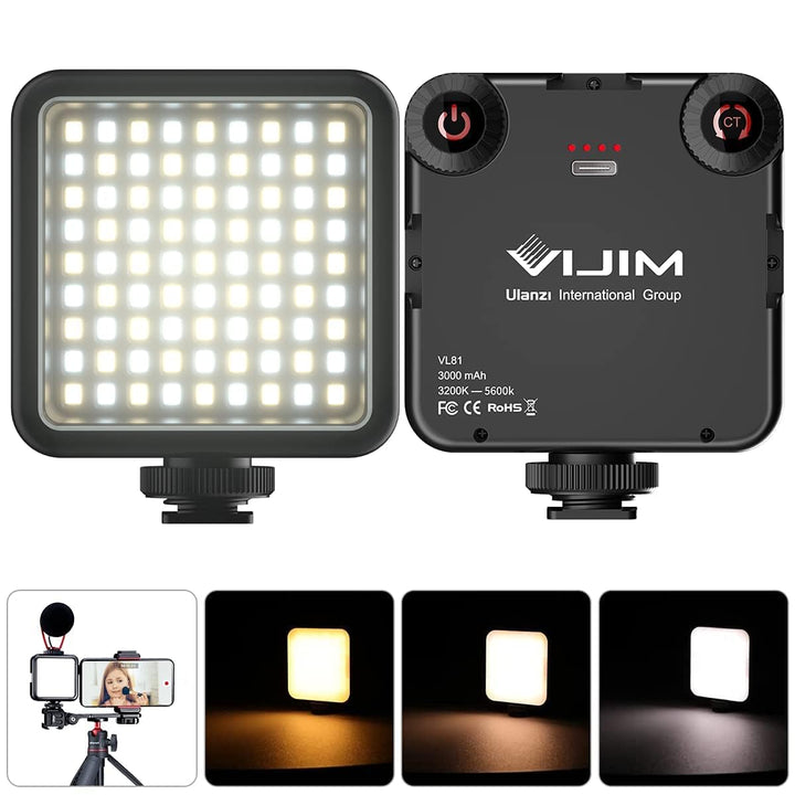 ULANZI VL81 Videoleuchte 81 LEDs Videolicht mit Cold Shoe, Foto Licht 3200K-5600K Farbtemperatur Hel