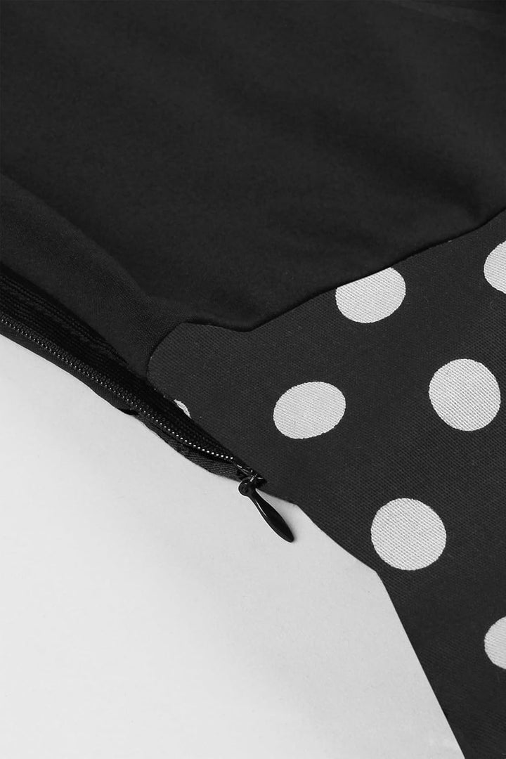 AXOE Damen A-Linie Kleid 60er Jahre Rockabilly 3/4 Ärmel Scharz/Gepunketes S, Scharz/Gepunketes S