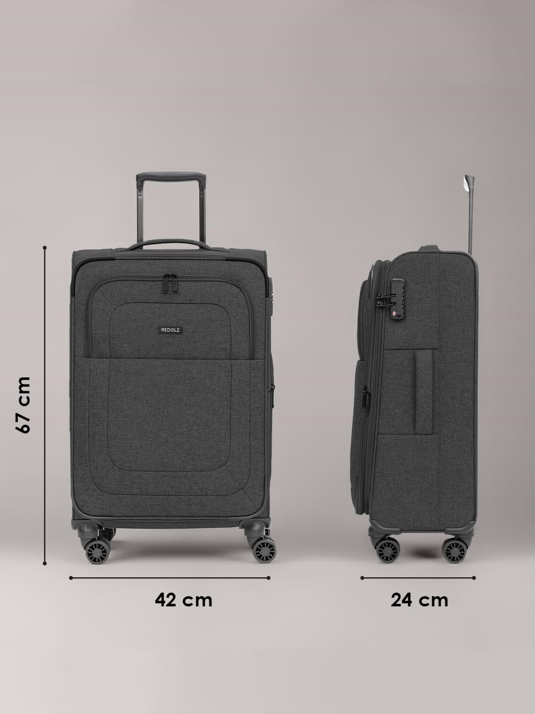 REDOLZ Essentials 12 MEDIUM Weichschalen Koffer für Männer & Frauen | Leichter Trolley 67 cm mit 4 D