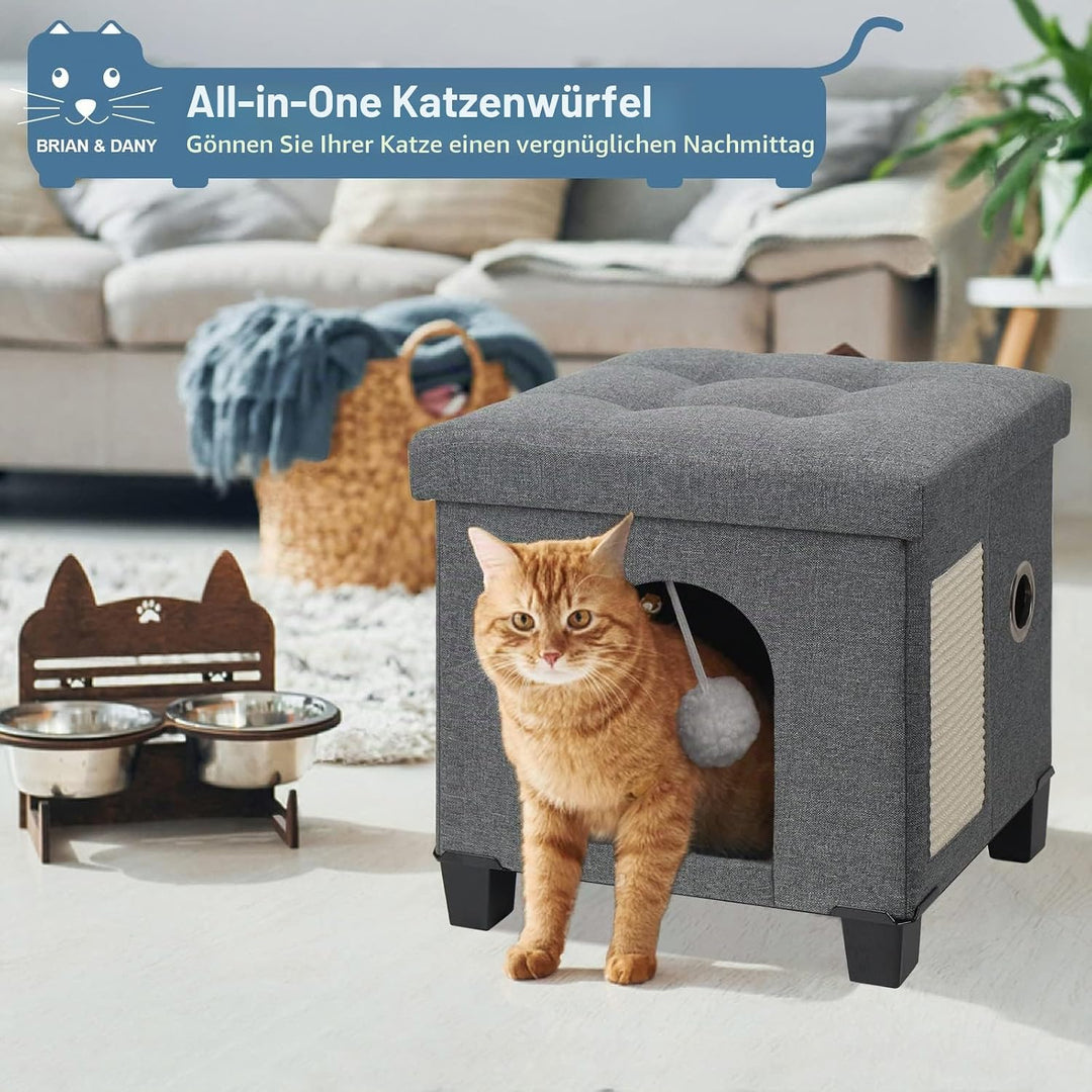 BRIAN &amp; DANY Faltbare Katzenhöhle Grosse Katzen, Katzenhaus mit Kratzbrett und Spielball, Katzen Höh
