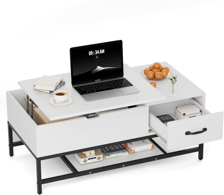 BonVache Couchtisch Höhenverstellbarer, Sofatisch, Beistelltisch mit Ablage, Wohnzimmertisch, Kaffee