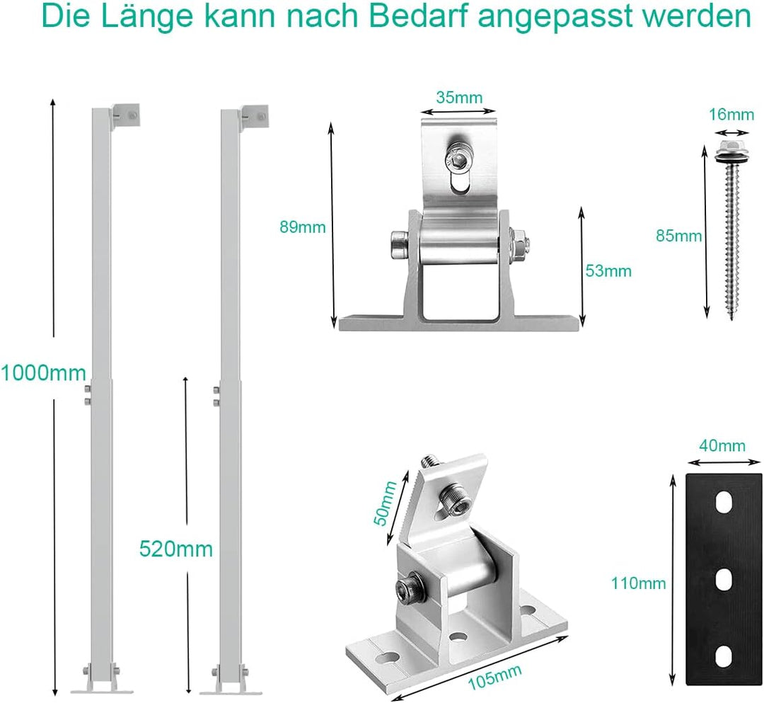 TEOV Solarmodul Halterung 0-60° Individuell Verstellbar Pv Modul Halterung, Solarmodul Halterung füR