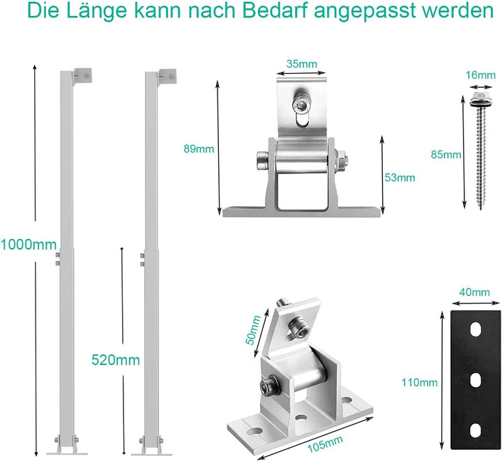 TEOV Solarmodul Halterung 0-60° Individuell Verstellbar Pv Modul Halterung, Solarmodul Halterung füR