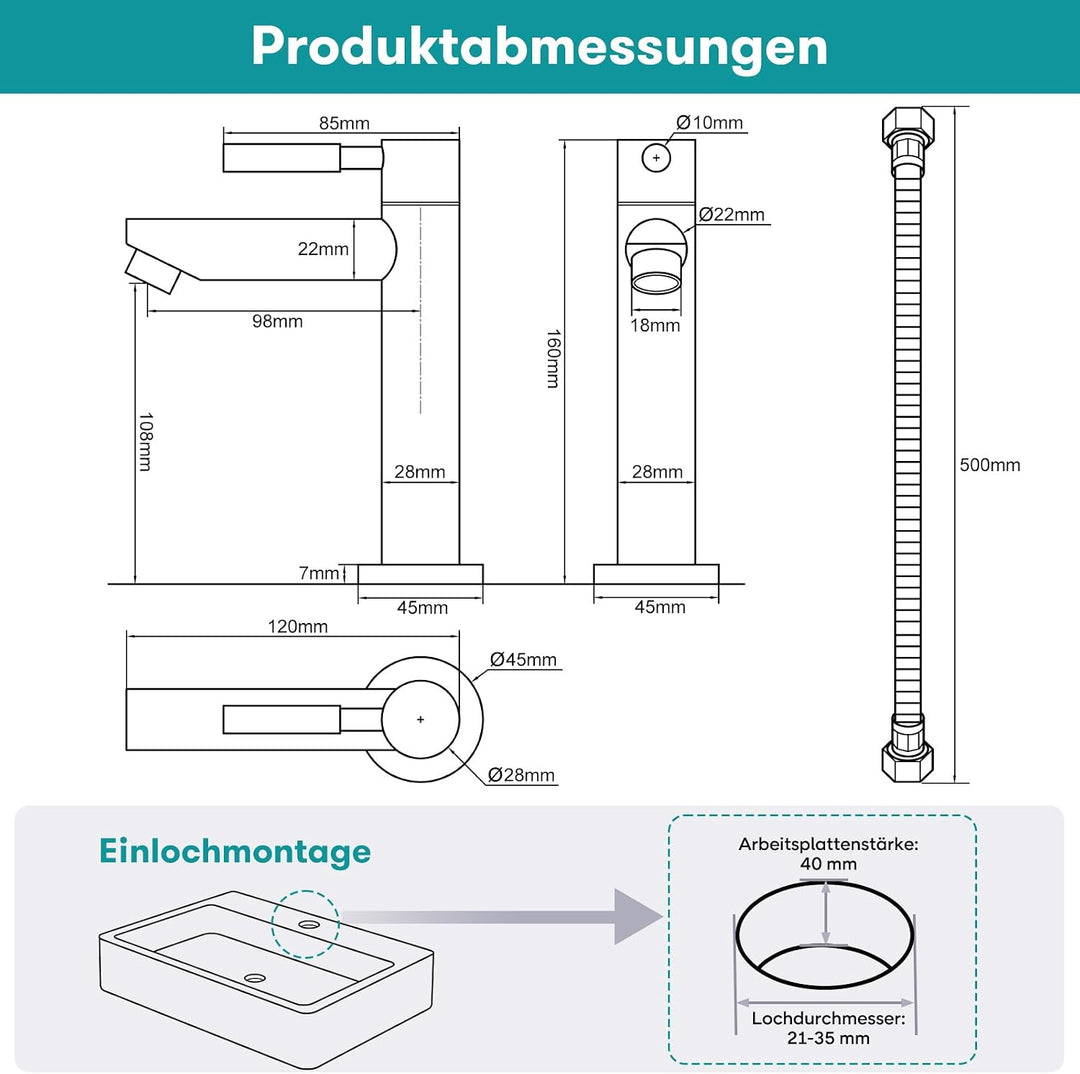 JZX Wasserhahn Bad Kaltwasserhahn aus 304 Edelstahl Chrom für Gäste WC | Verchromt, Einhebelarmatur,