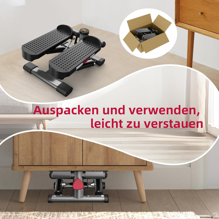 ST1 Mini-Stepper für Zuhause, 2-in-1 Up-Down Swing Stepper mit Power Ropes, LCD-Display, Einstellbar