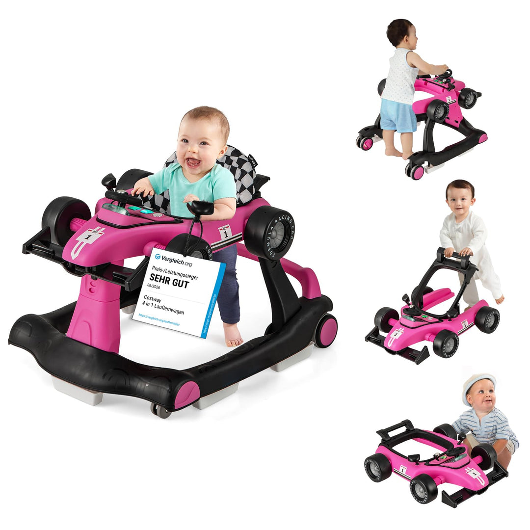 COSTWAY 4 in 1 Lauflernhilfe, Lauflernwagen klappbar mit einstellbarer Höhe & Geschwindigkeit, Baby