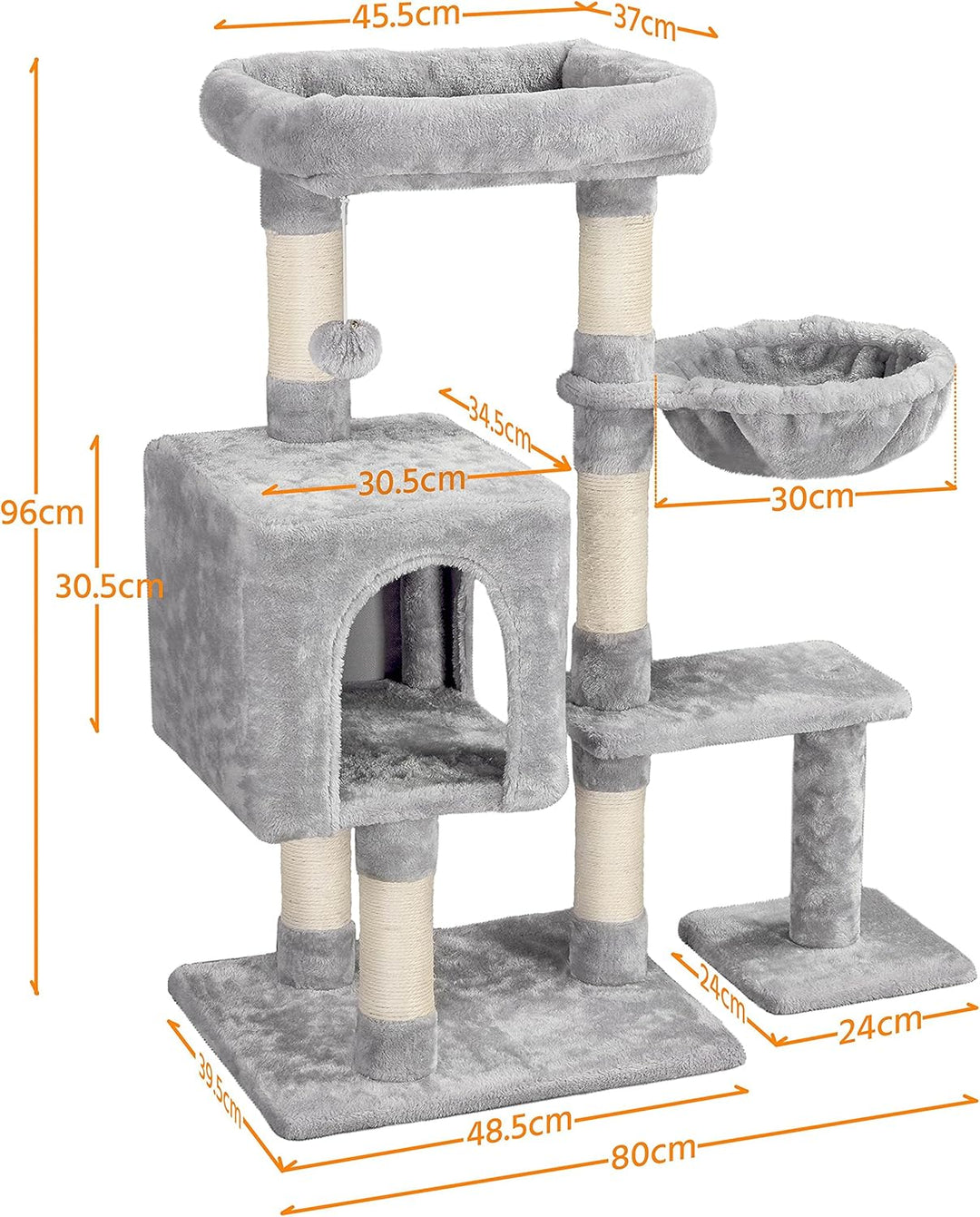 Yaheetech Kratzbaum 96 cm hoch Katzenbaum Kletterbaum für Katzen, mit Plattform Katzenhöhle Korb Sis