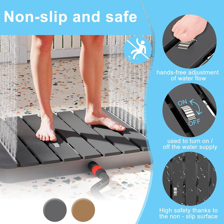 Gartendusche Campingdusche Aluminium & WPC Bodendusche Holzfarbe Saunadusche mit rutschfeste Standfl