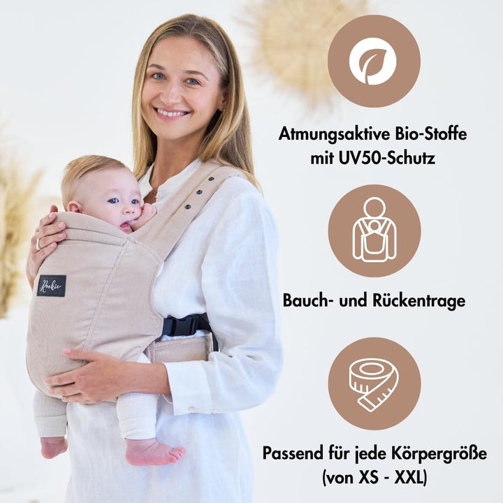 Rookie Babytrage ab Geburt - Ergonomisch, Bequem, Bio-Stoffe - Premium Elite Design - Baby Trage sch