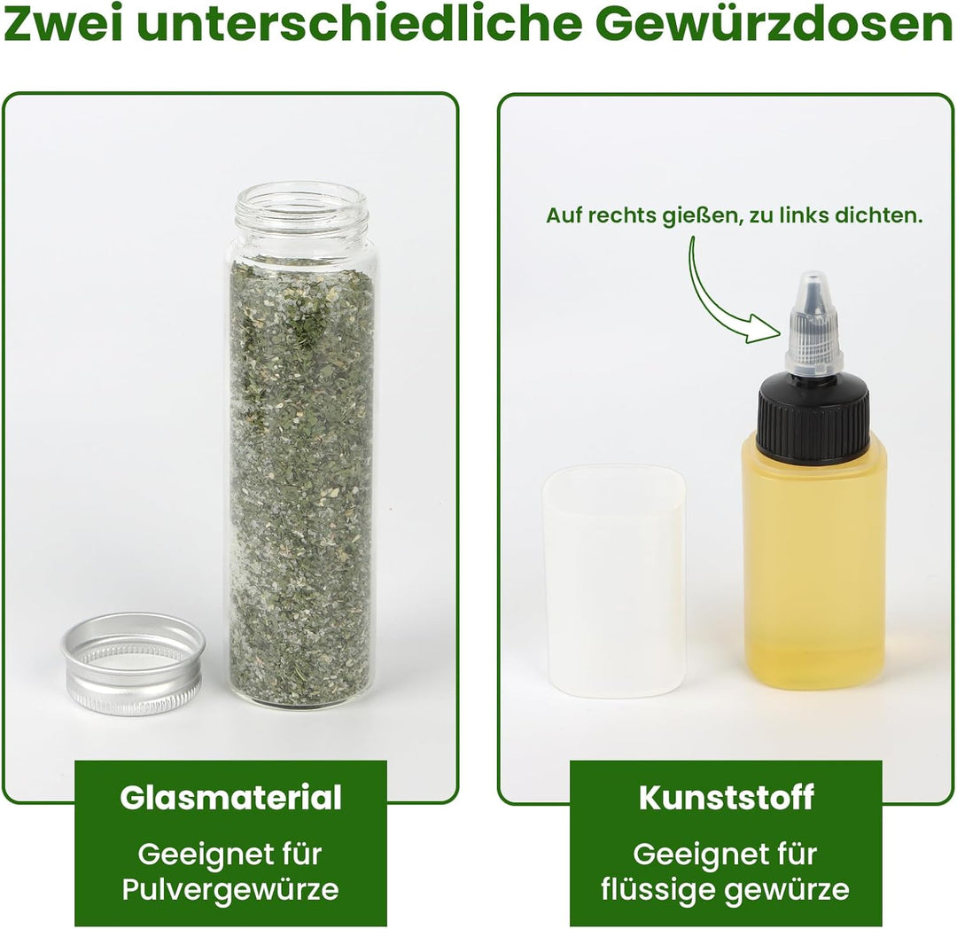 8 Stück Gewürzgläser Camping Set, Outdoor Gewürzdosen Set mit Löffel und Aufkleber, Reise Gewürzset