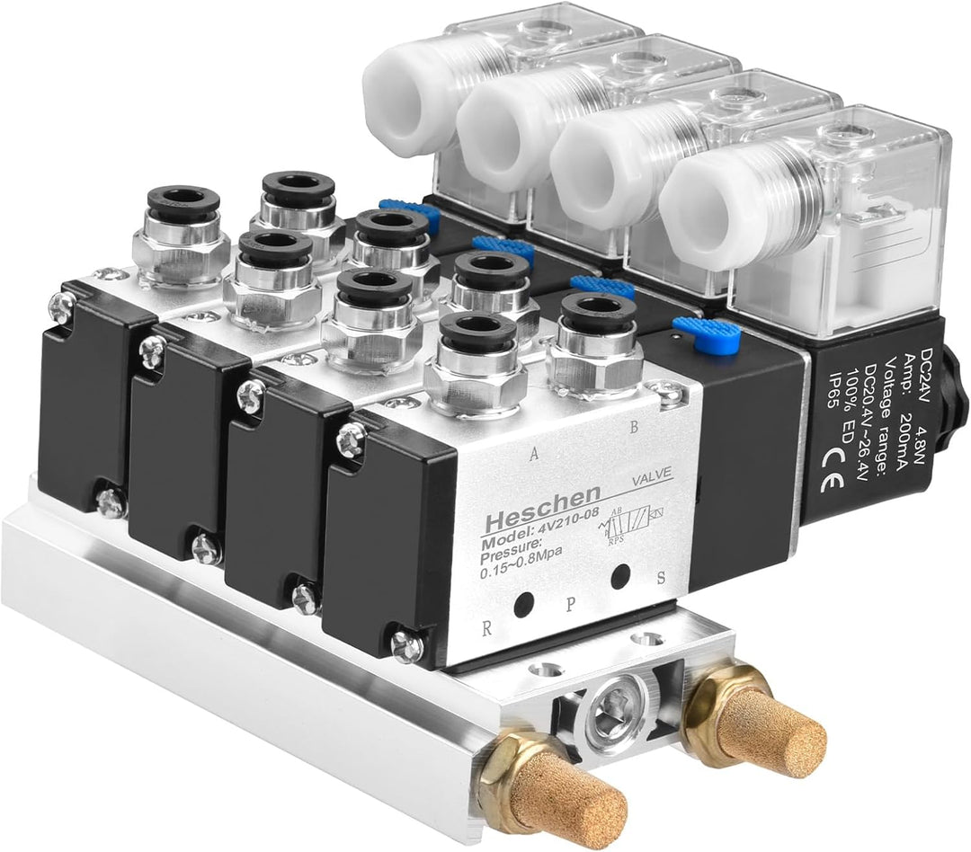 Heschen Elektrisches pneumatisches 4 Magnetventil 4V210-08 DC 24 V PT1/4 5-Wege 2 Positionen Krümmer
