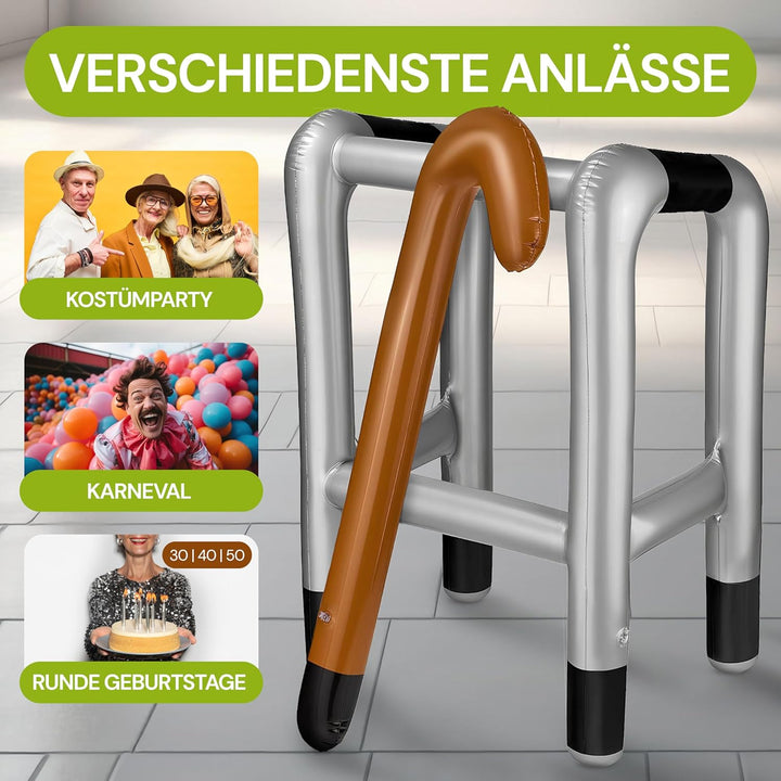 Balinco Aufblasbare Gehhilfe & Gehstock Set – Lustiges Oma Opa Kostüm Zubehör, Realistischer PVC Auf