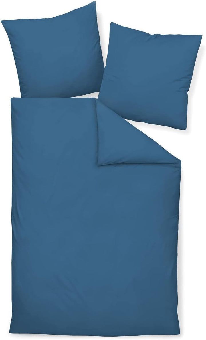 Janine Mako Satin Bettwäsche Uni Colors 155 x 200 cm Jeansblau 1 Bettbezug 155 x 200 cm + 1 Kissenbe