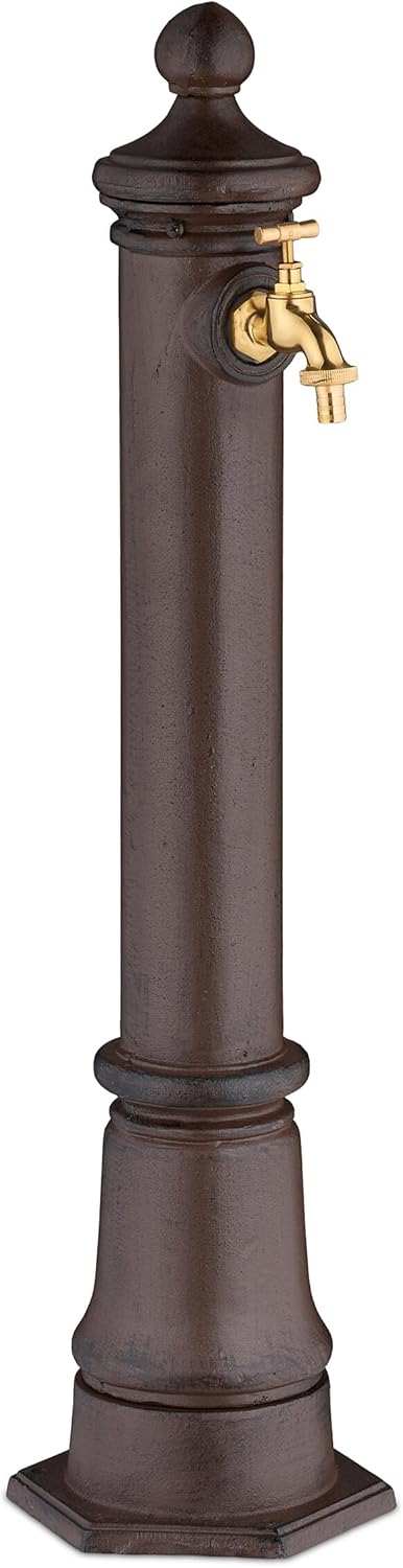 Relaxdays Standbrunnen antik, mit Wasserhahn, HBT: 80x18x20,5 cm, Wasserzapfsäule Garten, Terrasse,