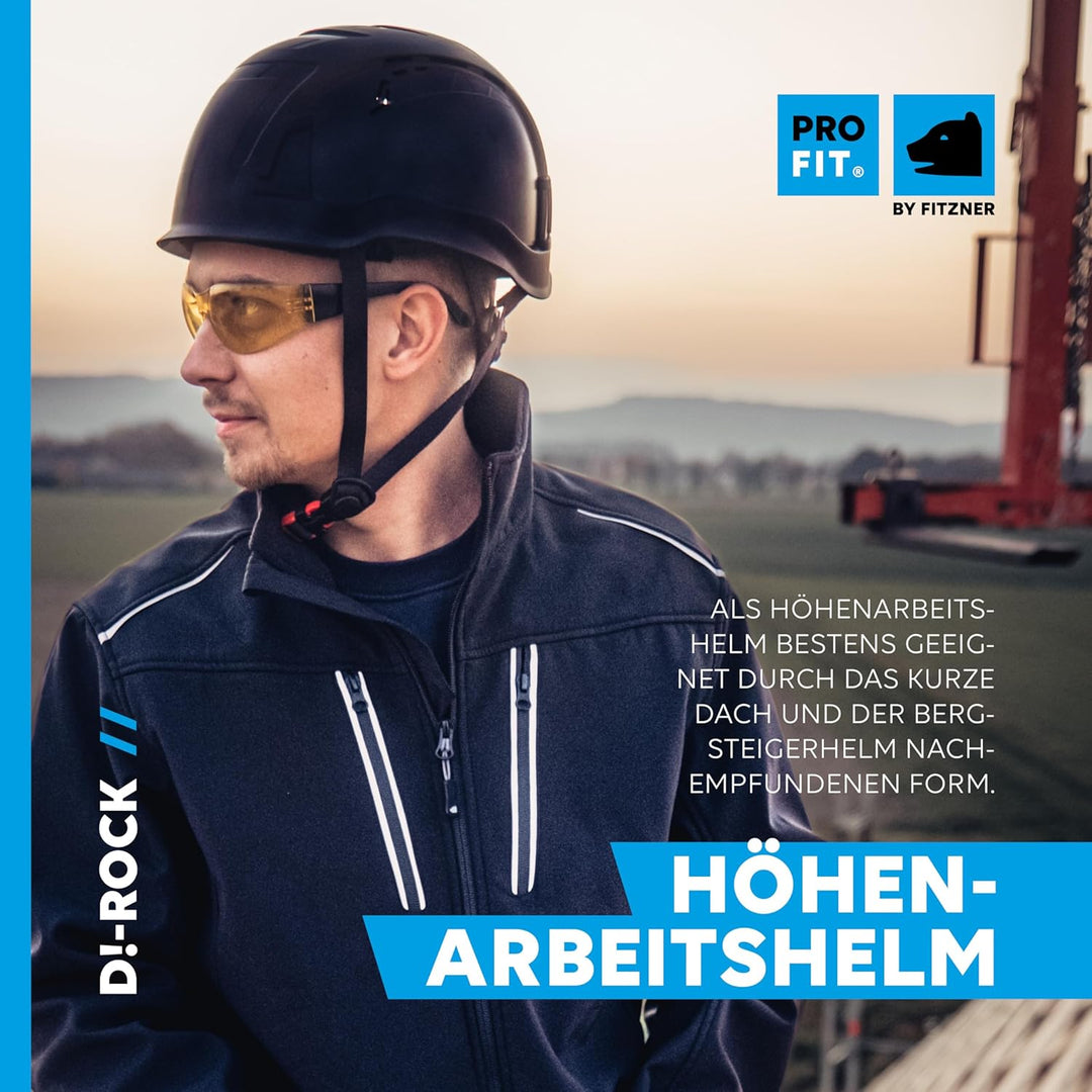 PRO FIT Arbeitsschutzhelm D!-Rock - Belüfteter Bauhelm mit Drehrad - 53-56 cm Kopfband - 30 mm Steck