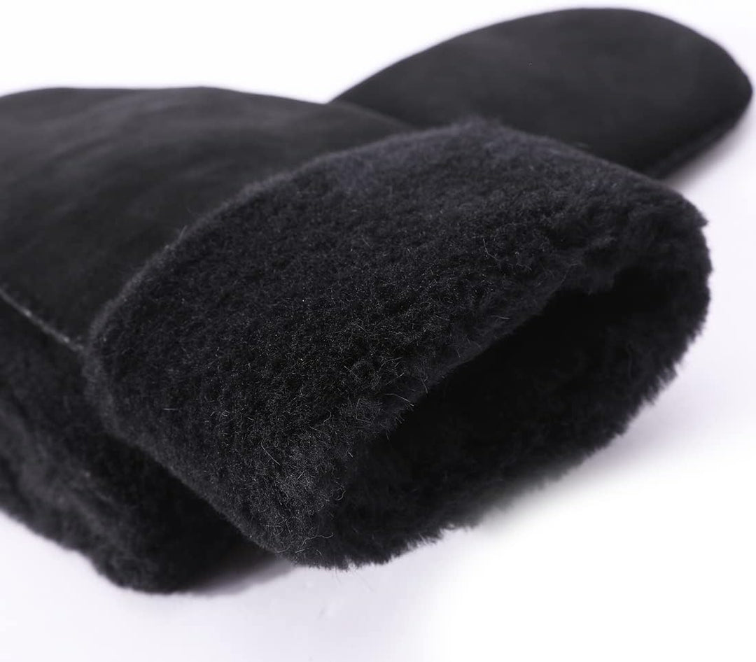 Harssidanzar Damen Fäustlinge,Winter Schaffell Lammfell beheizte warme pelzige Stulpenhandschuhe Led