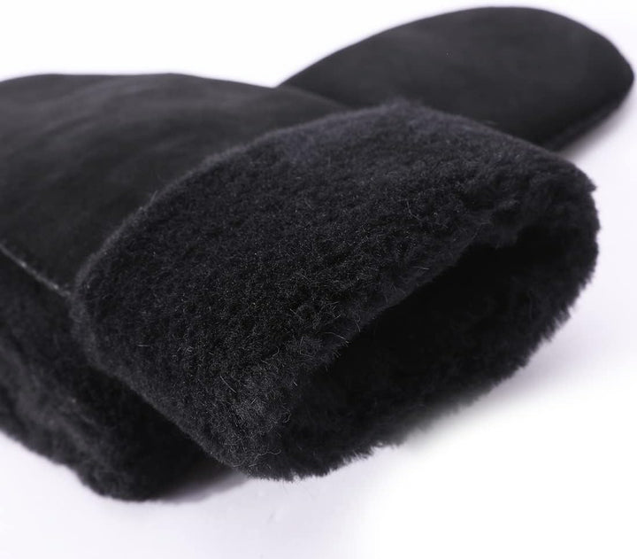 Harssidanzar Damen Fäustlinge,Winter Schaffell Lammfell beheizte warme pelzige Stulpenhandschuhe Led