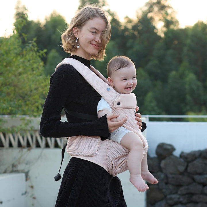 Momcozy Babytrage mit Hüftkissen, 2-in-1 Verstellbare &amp; Abnehmbare Babytrage bis 20kg Rosa