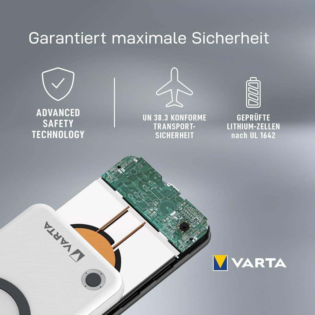 VARTA 2 in 1 Power Bank und Wireless Charger, kabelloses Ladegerät, Powerbank 15000mAh, LED Ladestan