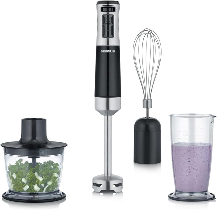SEVERIN Stabmixer mit Zubehör-Set, Mixstab mit stufenloser Geschwindigkeitseinstellung, mit Pürierst