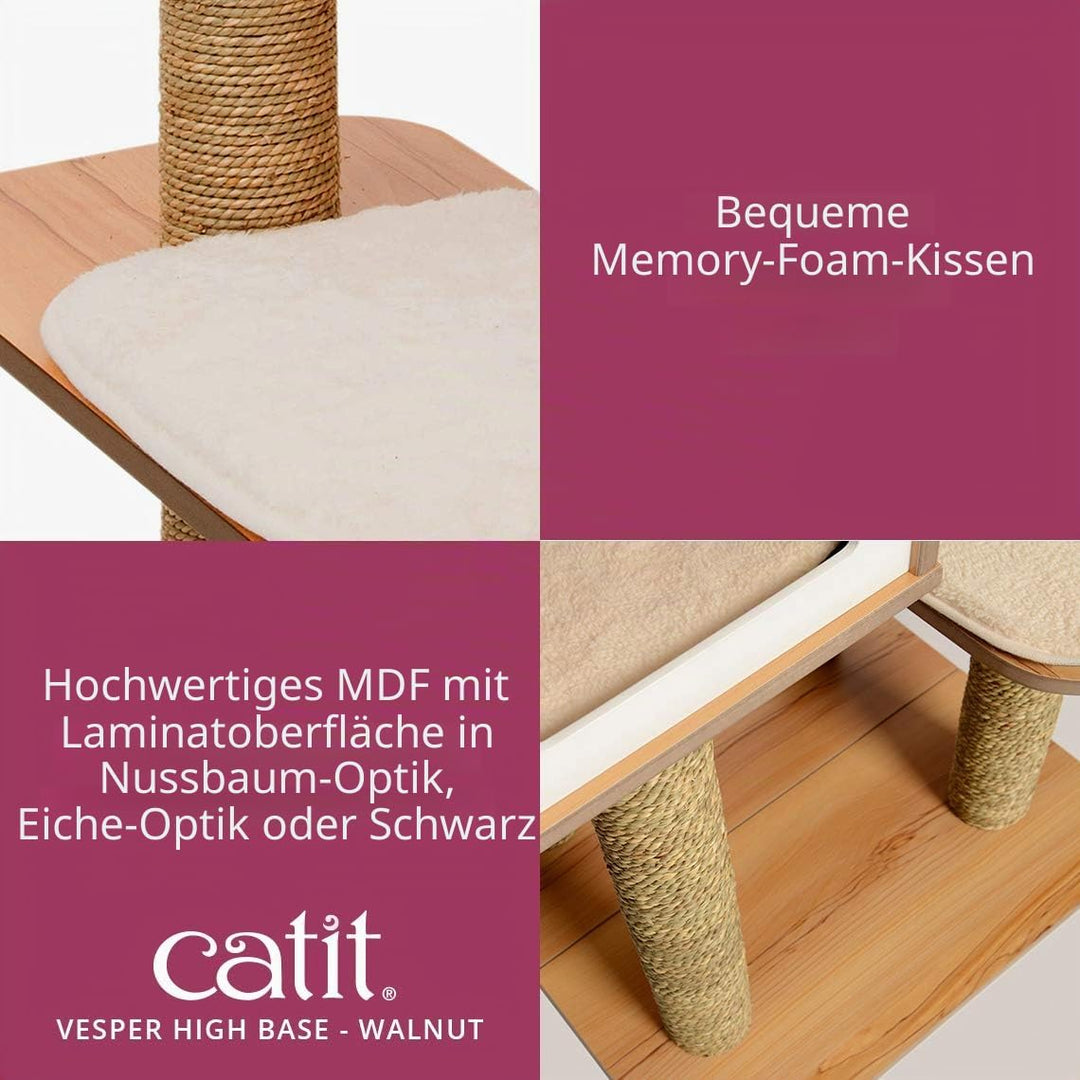 VESPER 52045 Katzenmöbel High Base, walnuss, Kubus-Höhle mit zwei Plattformen, 1 Stück (1er Pack) Wa